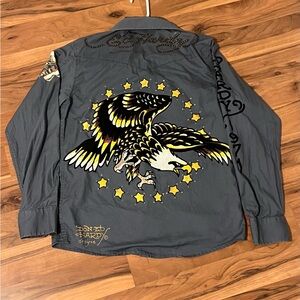 Crazy Ed Hardy black & yellow snap-on cowboy shirt